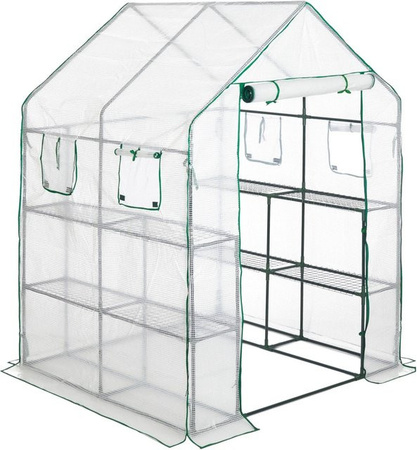 Relaxdays Foliengewächshaus aus Stahlrohr und Polyester mit 4 Fenstern, Grün/Transparent, B/T/H: 140 x 140 x 190 cm