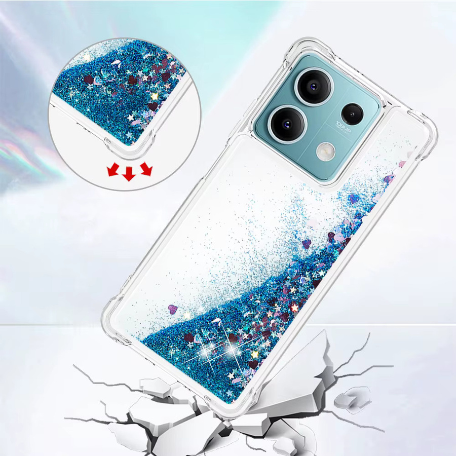 Bling Glitter Liquid Quicksand Handyhülle für Xiaomi 14T 13T 5G, Redmi Note 13 Pro 4G, Poco X6 M6 C65 in Transparent Blau mit Anti-Fall Schutz - Bild 2