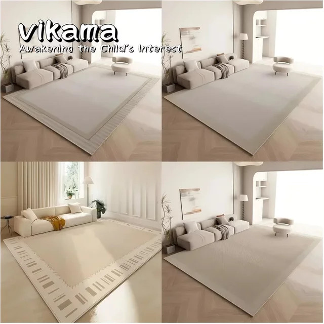 VIKAMA Moderner Teppich im Wabi-Sabi-Stil in Beige, rechteckig und rutschfest für Wohnzimmer und Schlafzimmer - Bild 1