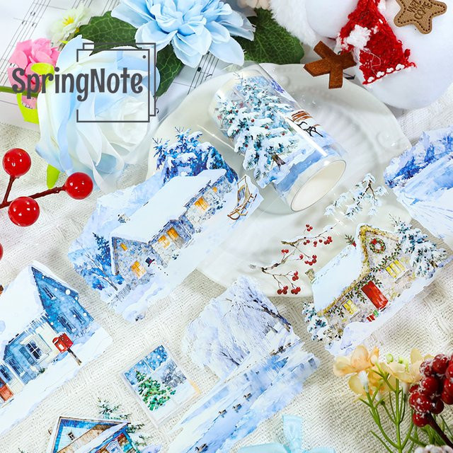 Transparentes PET Washi Tape mit Winter-Schneemann-Motiv für Scrapbooking und Journaling, Breite: 7 cm, Länge: 2 m - Bild 1