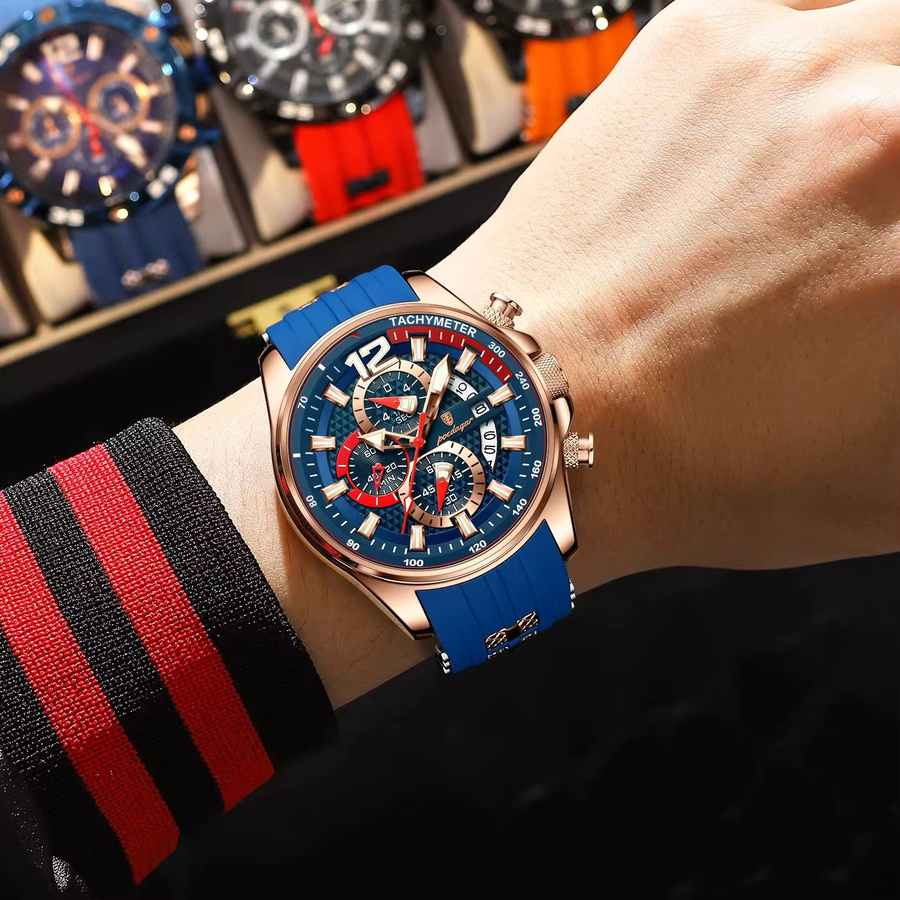 POEDAGAR Chronograph, Quarz, Silikon, Blau, Herren - Bild 5