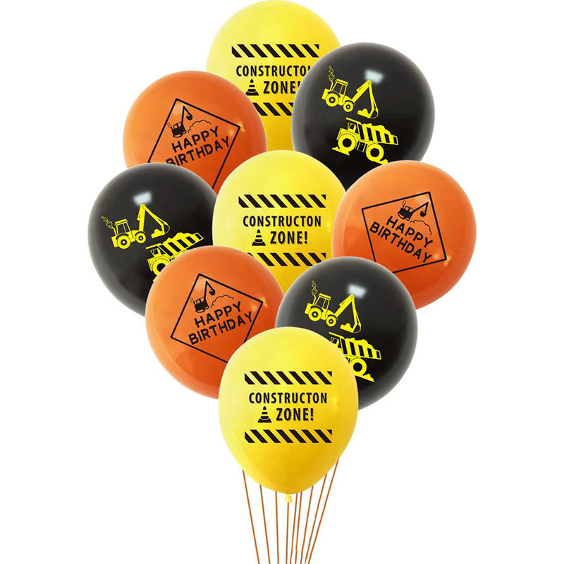 10 Stück aufblasbare Luftballons mit Bagger- und Baustellen-Motiv in Gold und Mehrfarbig für Kindergeburtstage - Bild 2