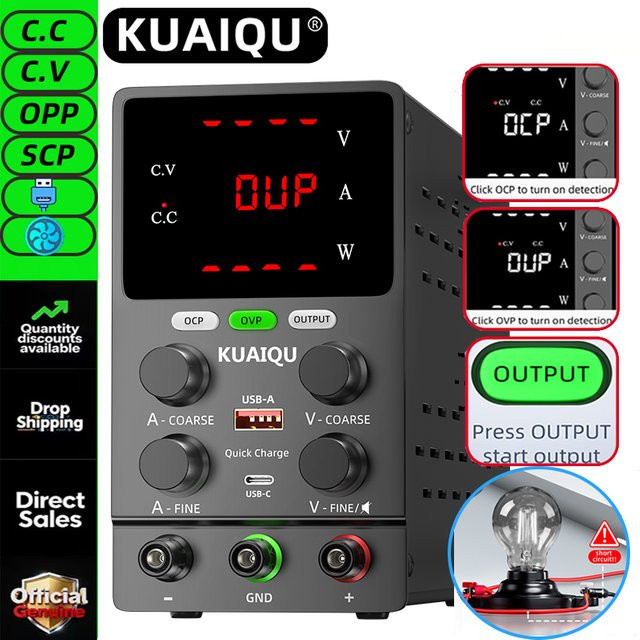 KUAIQU Labor DC Netzteil Schwarz Einstellbares Labornetzteil für Laptop und Handy Reparatur mit OCP und OVP - Bild 1