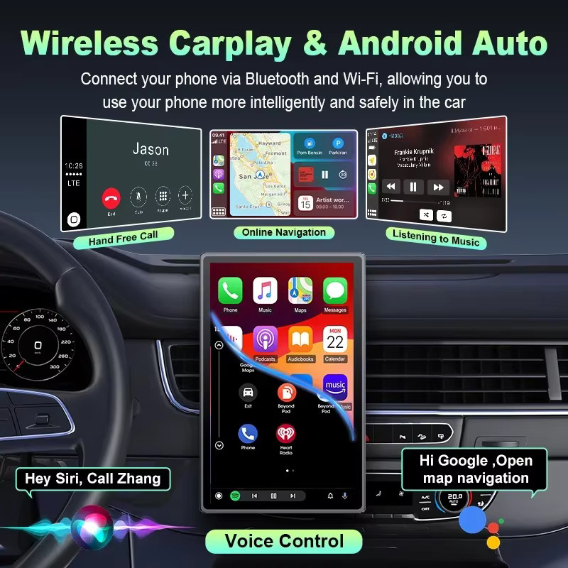 Jansite Magnetische Auto Multimedia Player Halterung mit 7/8 Zoll Display Unterstützung für Wireless CarPlay und Android Auto in Schwarz - Bild 3
