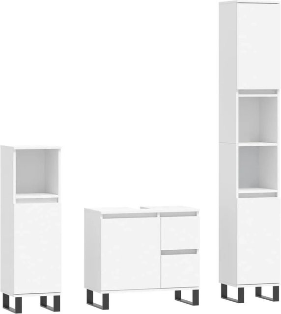 vidaXL 3-tlg. Badmöbel-Set Modell 25 in Weiß aus Holzwerkstoff und Eisen für dein Badezimmer - Bild 1