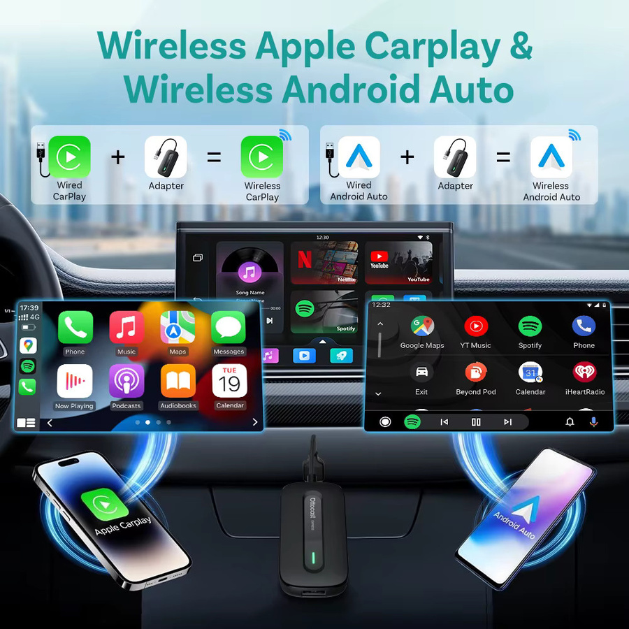 Ottocast Play2Video Pro AI Box Wireless CarPlay und Android Auto Adapter in Schwarz mit integriertem YouTube, Netflix und IPTV für dein Auto - Bild 2