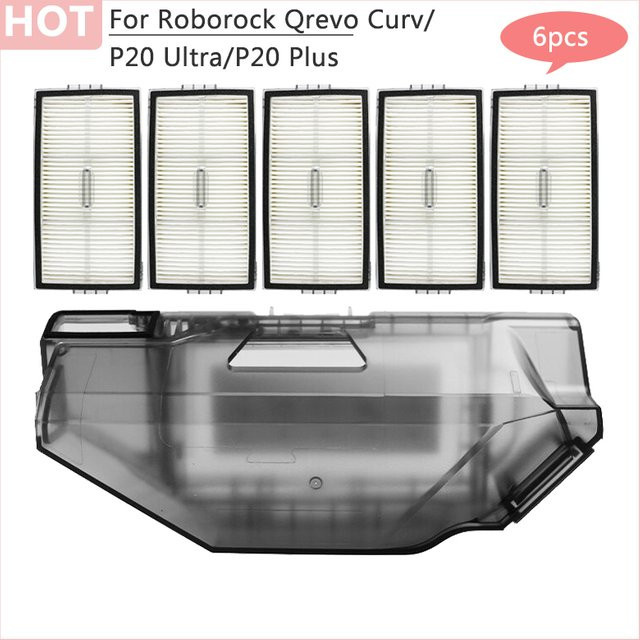 Roborock Ersatzteil-Set für Qrevo Curv, P20 Ultra und P20 Plus: Staubbox und HEPA-Filter aus Kunststoff, transparent - Bild 1