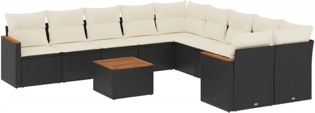 vidaXL 11-teilige Garten-Sofagarnitur aus Poly-Rattan mit Kissen in Schwarz-Creme - Bild 1