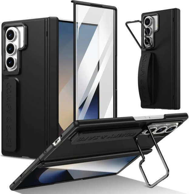 Business Armband Schutzhülle für Samsung Galaxy Z Fold 7, 6, 5, 4 mit Linsenhalterung, Scharnierschutz und gehärteter Folie in Rot - Bild 1