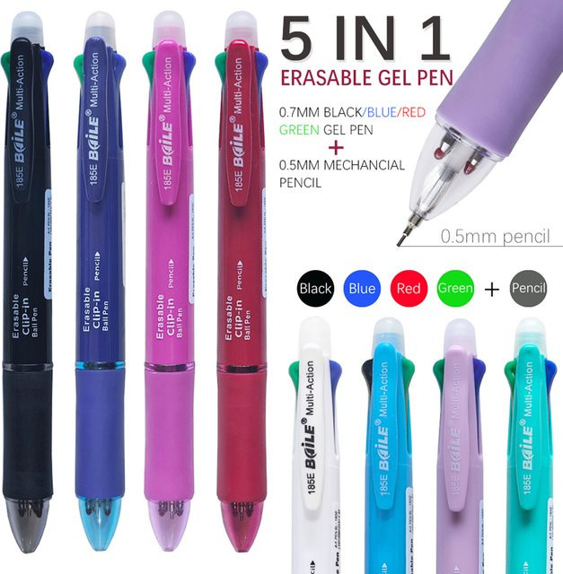 MROOFUL Multifunktionaler 5-in-1 Stift in Multicolour mit 0,7 mm 4-Farben-Nachfüllungen und 0,5 mm Bleistiftmine zum Skizzieren und Schreiben - Bild 1
