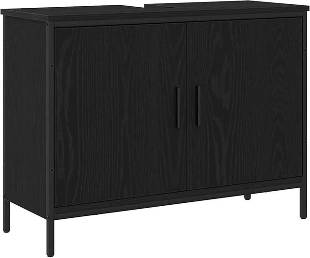 vidaXL Waschbeckenschrank mit Tür in Schwarz und Eichen-Optik, wandmontiert, B/T/H: 80 x 30 x 60 cm - Bild 1