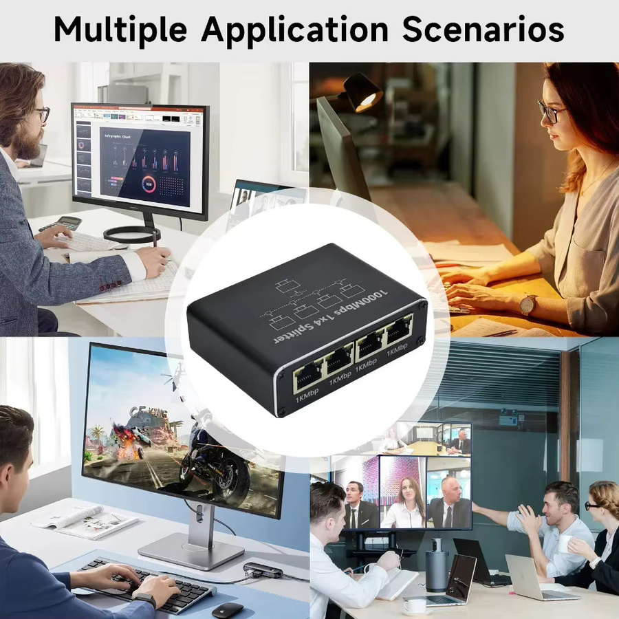 PzzPss Gigabit-Ethernet-Switch RJ45-Splitter LAN-Erweiterungsadapter 1000 Mbit/s Schwarz - Bild 6