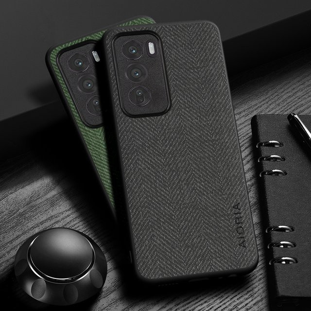 Lederhülle mit Holzmaserung für Oppo Reno12 Pro und Reno12 F in Schwarz oder Grün - Bild 1