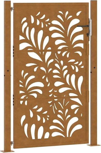 vidaXL Gartentor aus Verwitterungsstahl in Braun mit Wellendesign, B: 110 cm, H: 155 cm - Bild 1