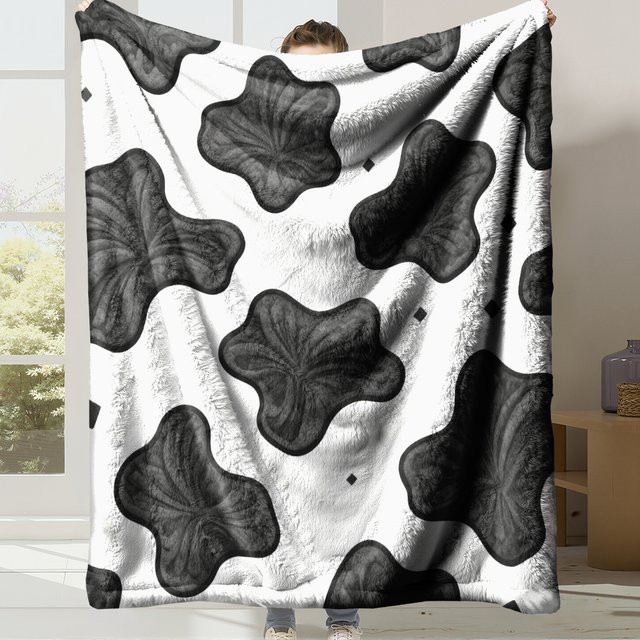 Gemütliche Flanell-Fleece-Decke mit Kuh-Print in Weiß, superwarme Überwurfdecke für Bett und Sofa - Bild 1