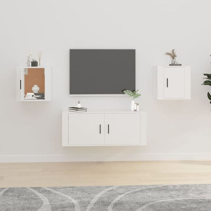 Vidaxl TV-Wandschränke 2er-Set Weiß, minimalistisches Design aus Holzwerkstoff mit Drehtüren, B/H/T: 40 x 34,5 x 40 cm - Bild 1