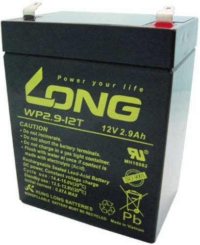 Long WP2.9-12 Bleiakku 12V 2.9Ah Blei-Vlies AGM Schwarz B/H/T: 79 x 107 x 56 mm mit 4.8mm Flachstecker - Bild 1