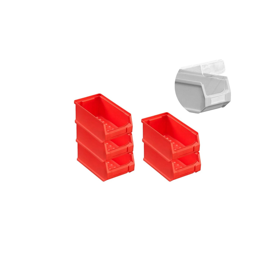 PROREGAL SparSet 5 x Rote Sichtlagerbox 2.0 mit Abdeckung, Sichtlagerbehälter aus Kunststoff, H x B x T: 7,5 x 10 x 17,5 cm, 0,8 Liter - Bild 2