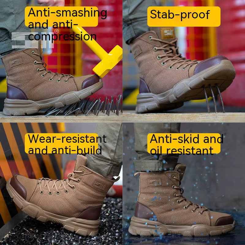 Kankeirr Sicherheitsstiefel für Herren mit Stahlkappe in Schwarz und Braun, hoch geschnittene Arbeitsschuhe, bruchsicher, pannensicher und rutschfest - Bild 1