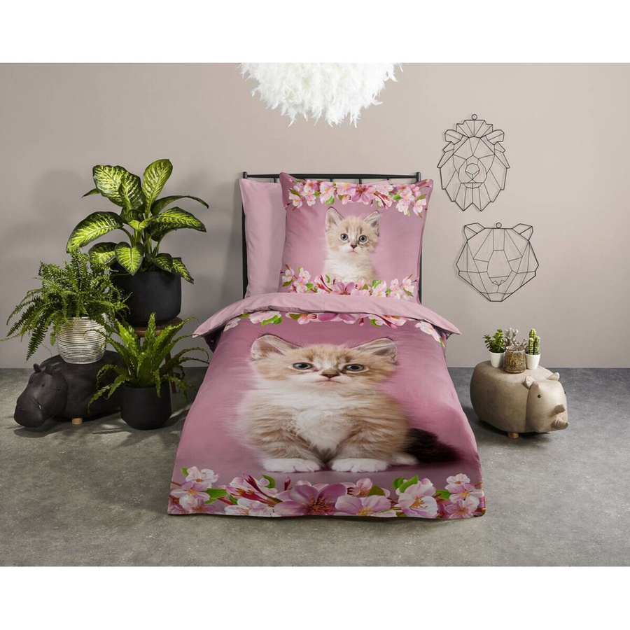 Good Morning Baumwoll Bettwäsche Set Pink mit Bettbezug und Kissenbezug B/H: 135 x 200 cm und 80 x 80 cm - Bild 2