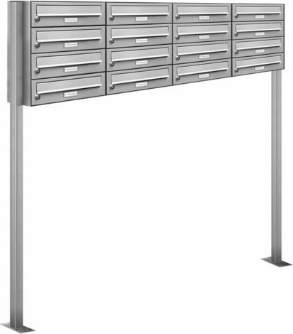 AL Briefkasten-System für 16 Parteien, freistehend, silberfarben, B/H/T: 161,2 x 150 x 27,5 cm - Bild 1