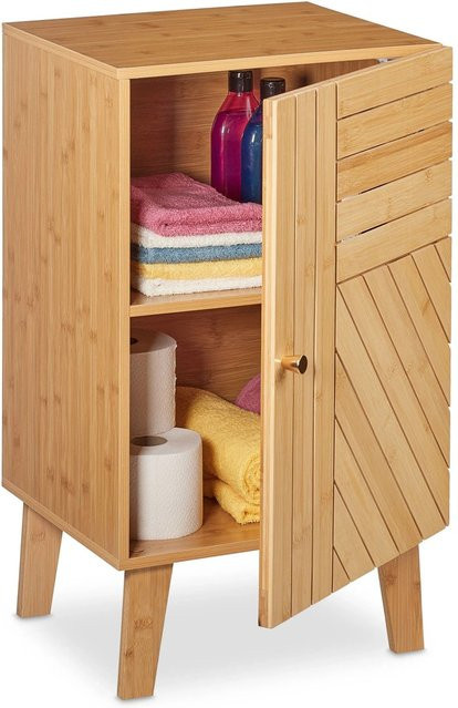 Relaxdays Badschrank aus Bambus in Natur mit 2 Fächern, beidseitig montierbar, B/T/H: 70 x 40 x 37 cm - Bild 1