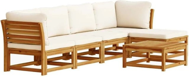 vidaXL 6-teiliges Garten-Lounge-Set aus geöltem Akazien-Massivholz mit Kissen in Beige/Creme/Weiß - Bild 1