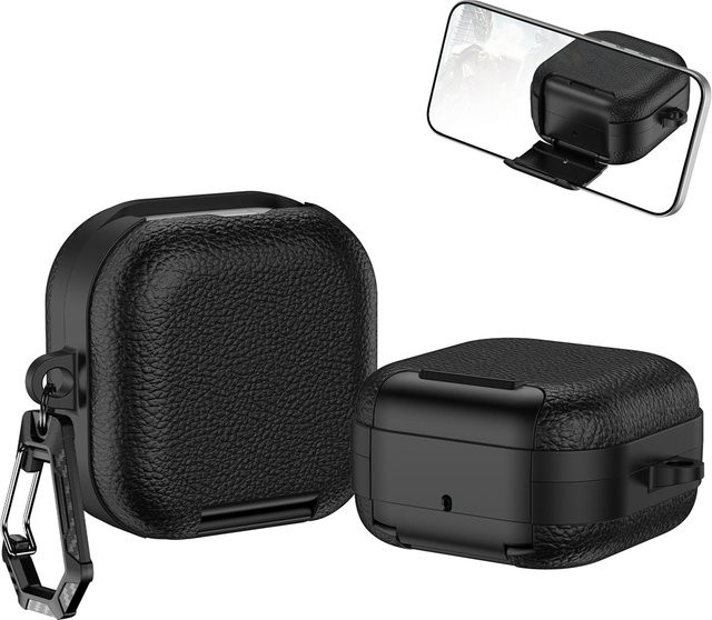 Business Leder Etui mit Handyhalterung für Samsung Galaxy Buds 4/4 Pro stoßfestes Vollcover in Schwarz oder Pink - Bild 1
