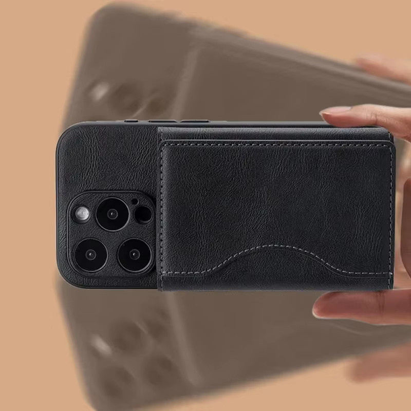 Magnetische Leder-Geldbörse für MagSafe iPhone 18, iPhone 17 Pro Max und Samsung S26 Ultra, Kartenhalter und Handytasche in Schwarz - Bild 4