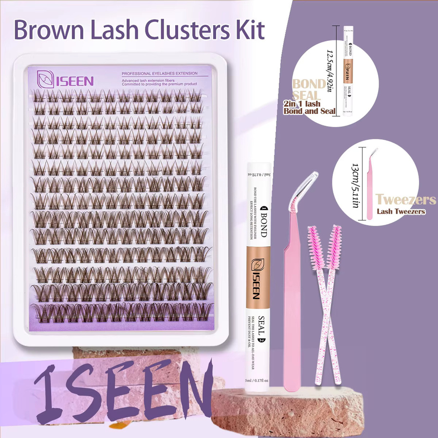 ISEEN Wimpernverlängerungs-Kit, Braunes Wimpern-Cluster-Set, Unisex - Bild 2