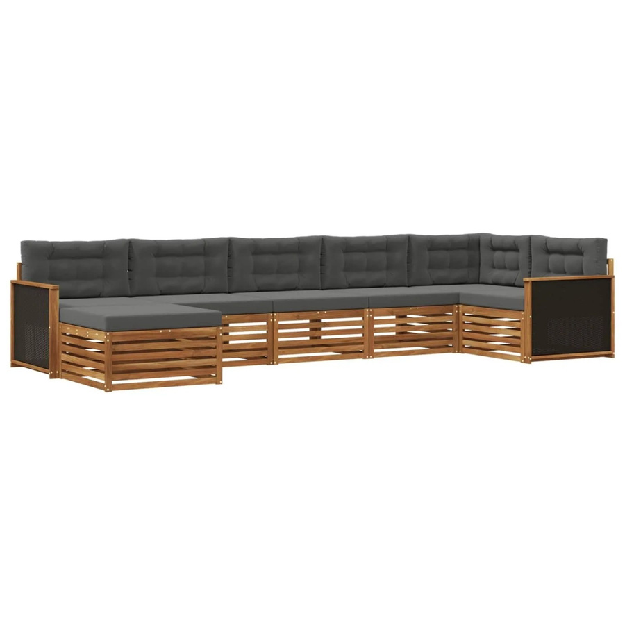 vidaXL Outdoor-Sofagarnitur L-Form aus Massivholz Akazie mit 7 Kissen in Natur und Anthrazit - Bild 2