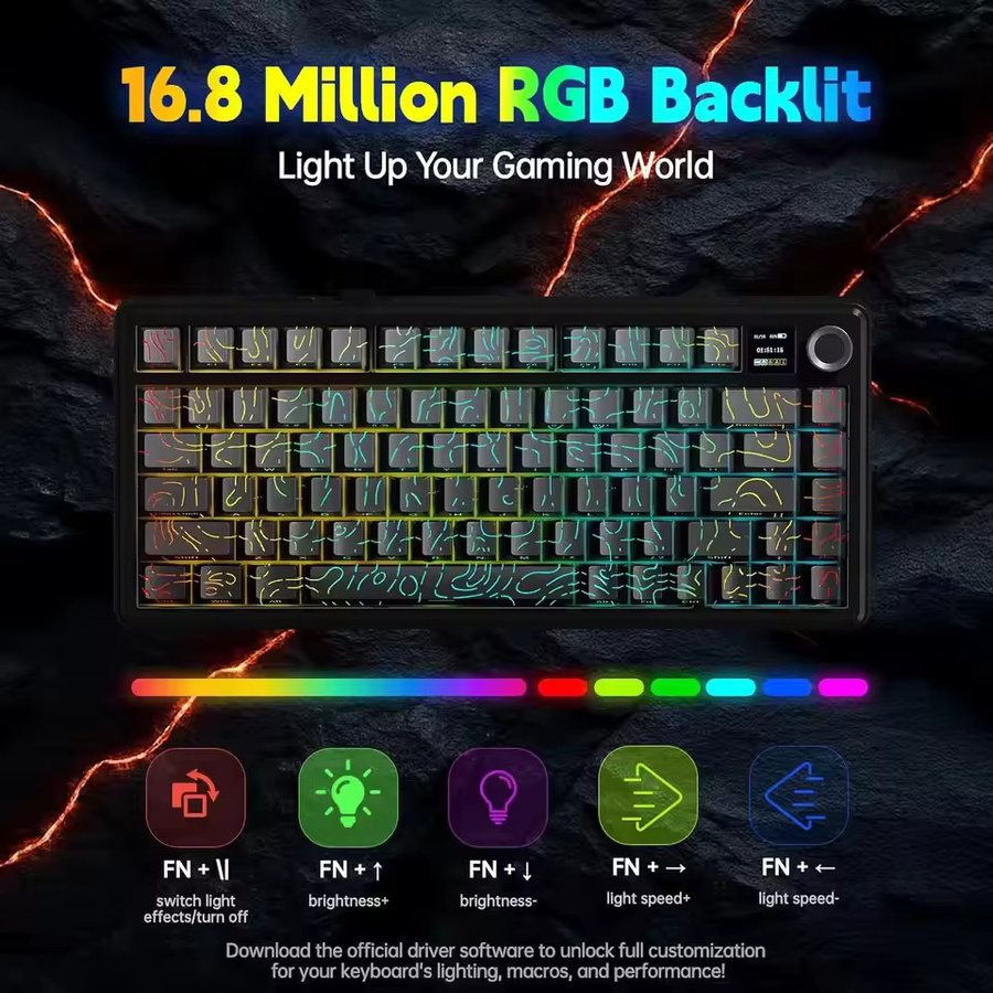 AULA F75 MAX Gaming Mechanische Tastatur 75% mit RGB, Hot-Swap und TFT-Bildschirm, Kabelgebunden, Bluetooth und 2.4G für PC und Mac - Bild 3
