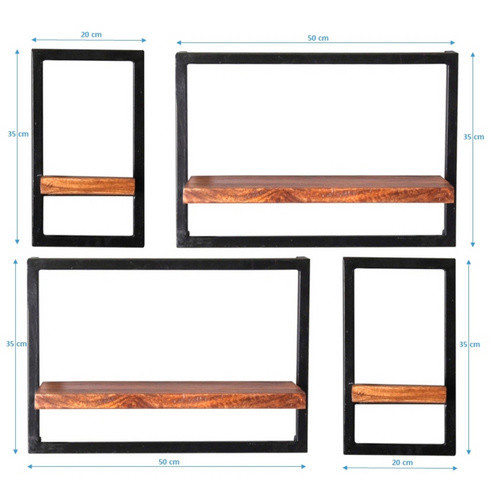 SIT Wandregal PANAMA mit 4 Fachböden aus Holz und Metall in Braun, B/T/H: 75 x 25 x 50 cm - Bild 4