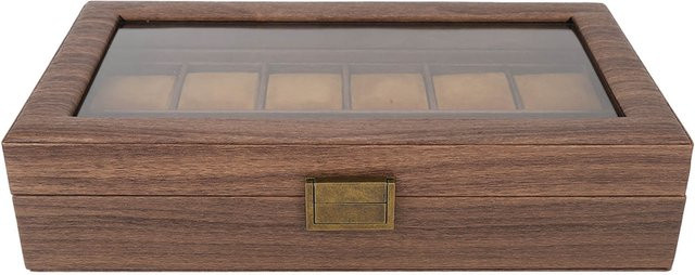 Aimo Uhrenbox-Organizer mit 12 Fächern in brauner Holzmaserung aus PU-Leder - Bild 1