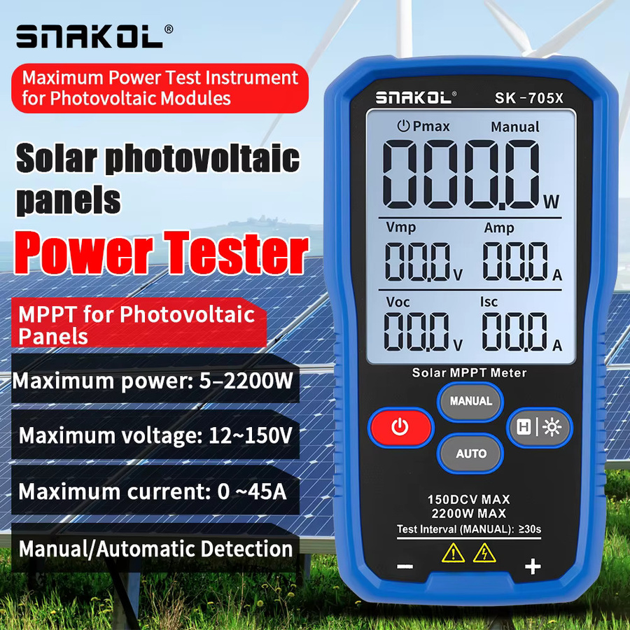 SNAKOL SK-705x Solarmodul-Tester MPPT-Messgerät mit 2200W für Leerlaufspannung und Kurzschlussstrom in Blau - Bild 1