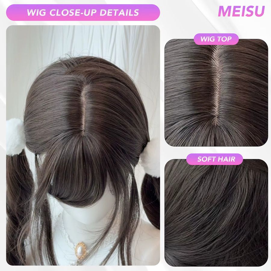 MEISU Perücke, 24-Zoll, braun, Kunstfaser, 2-Pferdeschwanz, Unisex - Bild 4