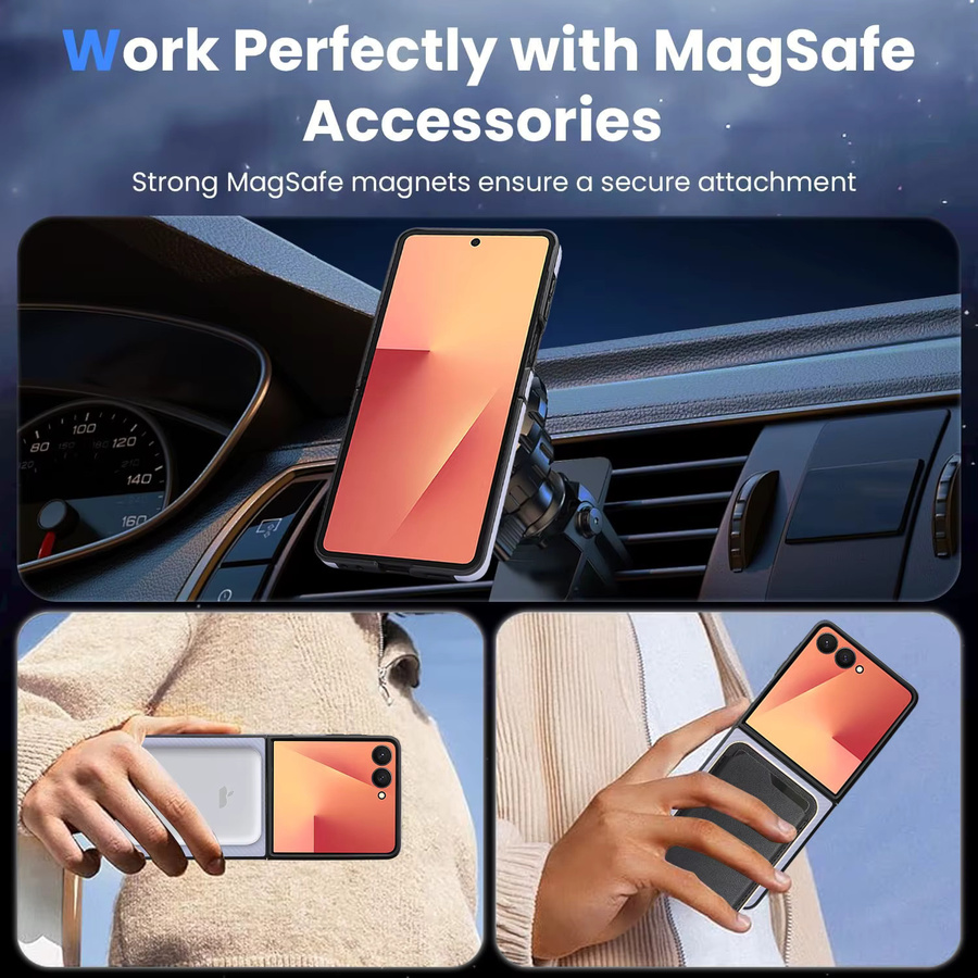 Luxuriöse ultradünne Handyhülle aus Kohlefaser-Leder für Samsung Galaxy Z Flip, Magnetic MagSafe Business Cover, Blau - Bild 4