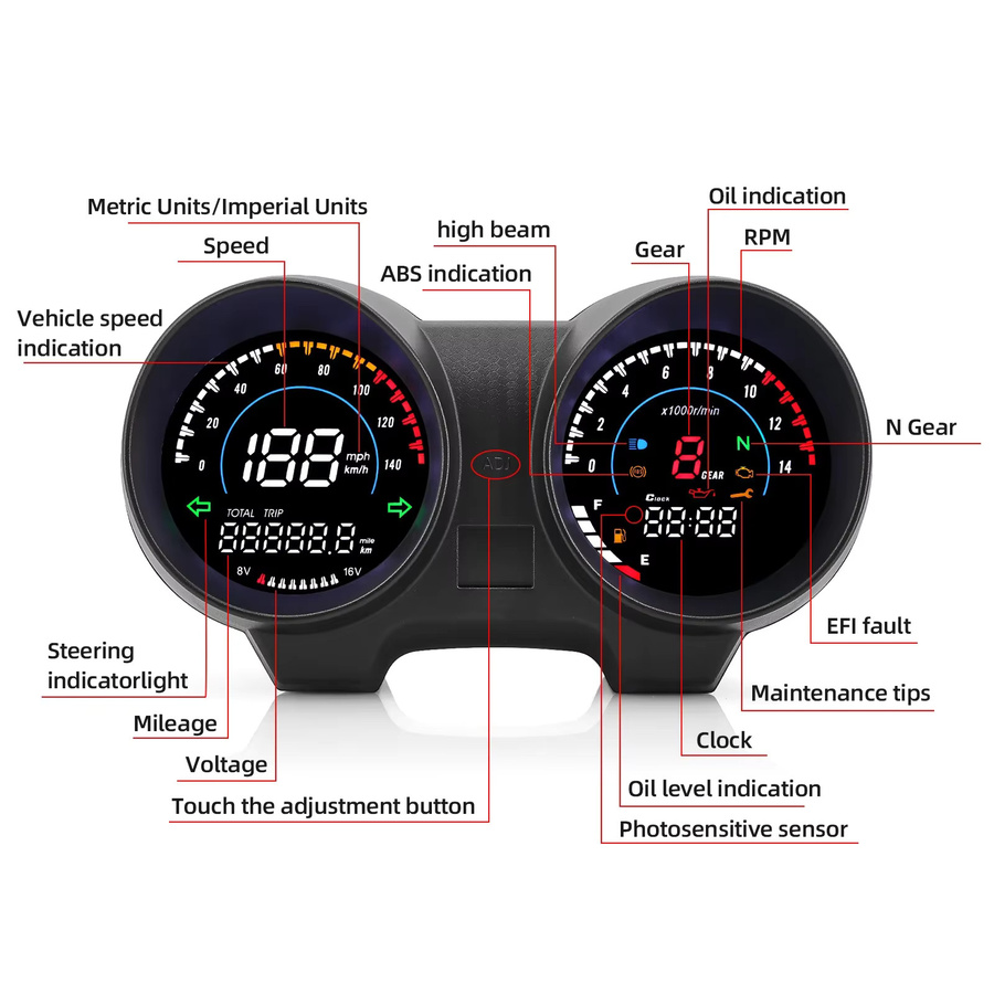 RYSJM HD Upgrade LED Digital Dashboard Tachometer mit RPM Meter und Kraftstoffanzeige in Schwarz für Honda CG150 und Titan150 - Bild 2