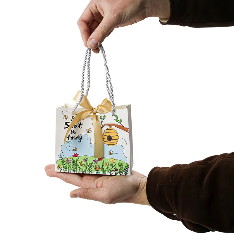 Bienen-Design Party-Geschenkbox aus Papier mit Griff und Band in Weiß und Mehrfarbig für Süßigkeiten und Gastgeschenke - Bild 2