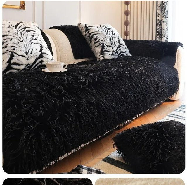 Anti-Rutsch Sofa Decke aus Samt und Polyester in Schwarz, B/B: 90 x 90 cm - Bild 1