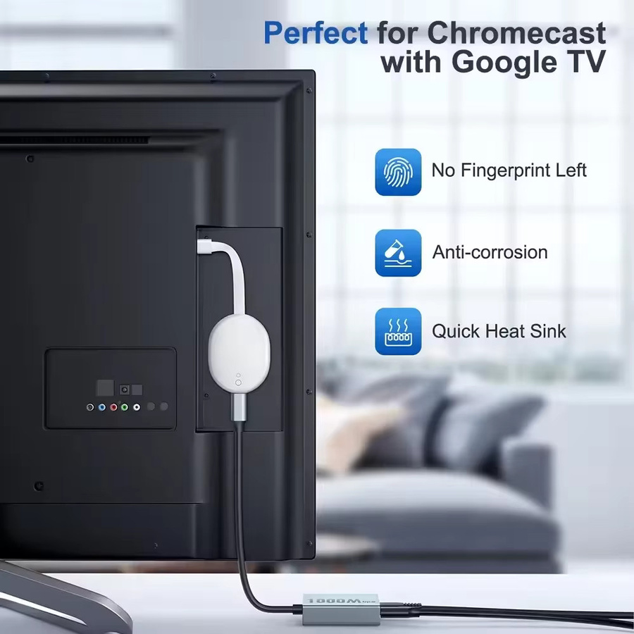 Electop USB-C zu Ethernet Adapter mit 1000Mbps für Chromecast mit Google TV, Typ-C zu RJ45 Netzwerkkarte für Laptop und Tablet - Bild 3