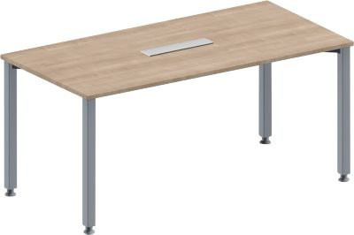 Schäfer Shop Genius Konferenztisch MODENA FLEX in Eiche-Dekor und Weiß, Rechteck mit 6-fach Anschluss und höhenverstellbarem 4-Fuß Quadratrohr-Gestell, B: 160 cm, T: 80 cm, H: 72-84 cm - Bild 1