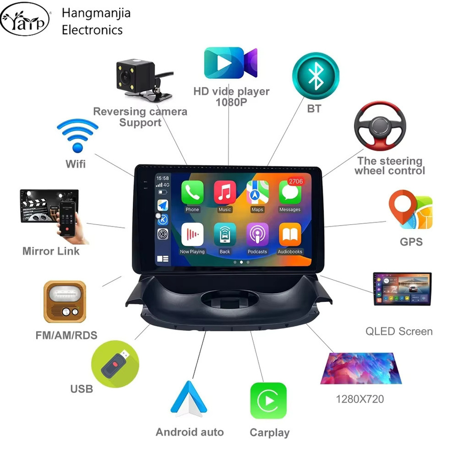 Android 13 Autoradio mit drahtlosem CarPlay und Android Auto für Peugeot 206 (2004-2008) und Citroen C2 (2006-2013), Schwarz - Bild 5