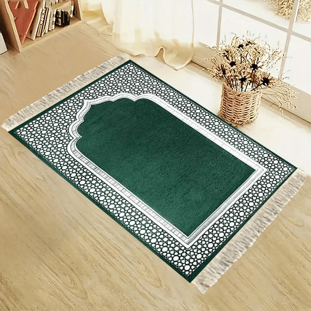 VIKAMA Tragbare Gebetsmatte in Grün, Faltbarer Knieteppich mit Orientalischem Design für Ramadan und Islamische Gebete - Bild 1