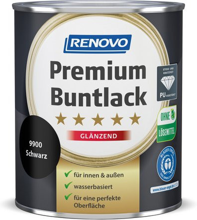 RENOVO Buntlack für Holz in Schwarz, wasserbasiert, glänzend und wetterfest, 0,75 l - Bild 1