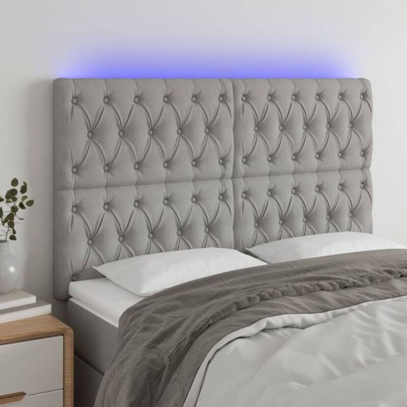 LED Kopfteil aus Stoff in Grau von vidaxl, B/H: 160 x 118/128 cm, Tiefe: 7 cm - Bild 1