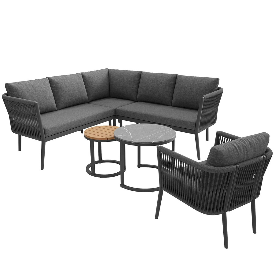 okwish Gartenlounge-Set aus Polyrattan für 5-6 Personen in Grau mit wetterfesten Polstern und Tischen - Bild 2