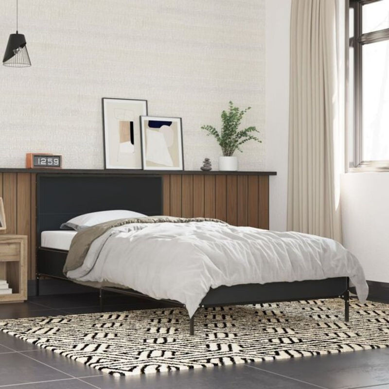 Modernes Einzelbett Vidaxl aus Metall und Holzwerkstoff in Schwarz, B: 75 cm, L: 190 cm - Bild 1