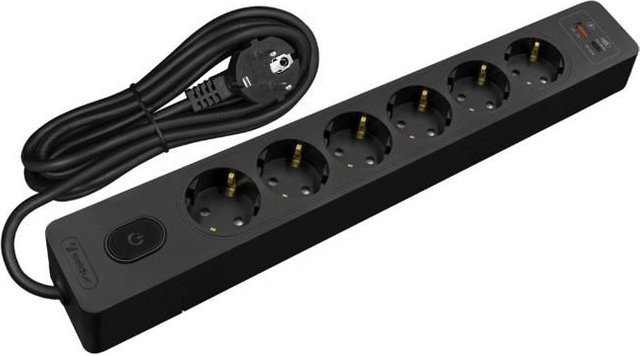 Steckdosenleiste SELDUR G6TH12S in Schwarz mit 6 Steckdosen Typ F, Schalter und USB A+C Schnellladung 20W, Kabel 1,5m - Bild 1