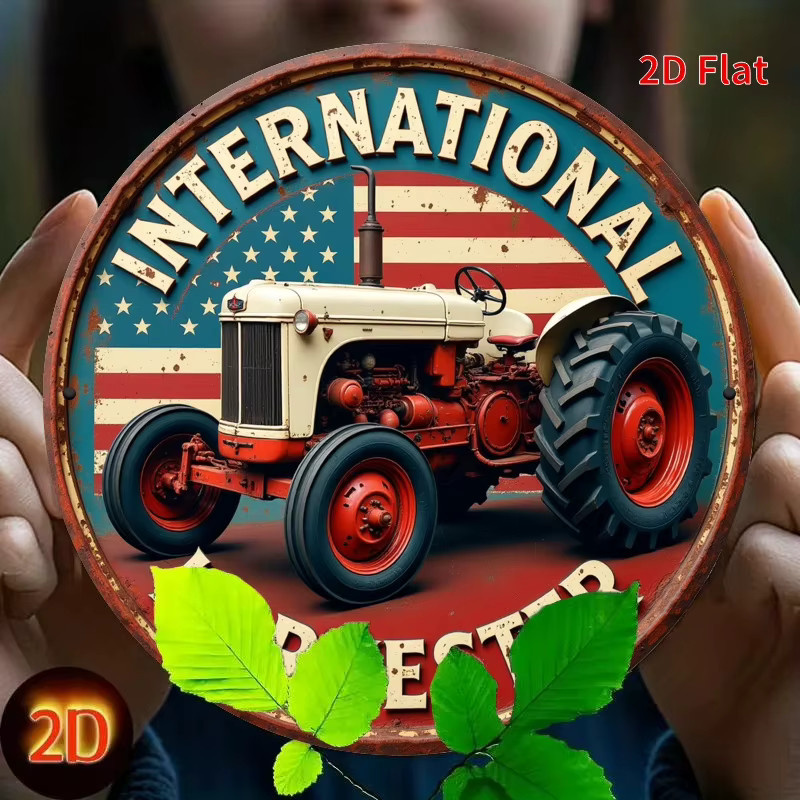 Potdemiel Vintage Metallschild International Harvester Traktor Design, rund, mehrfarbig, Durchmesser: 19,81 cm - Bild 3